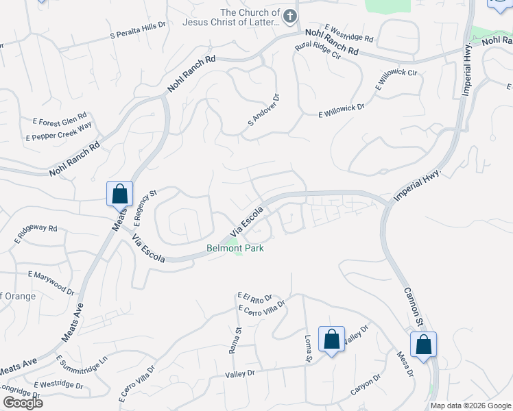 map of restaurants, bars, coffee shops, grocery stores, and more near 4624 East Somerton Avenue in Orange