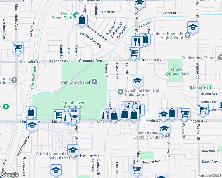 map of restaurants, bars, coffee shops, grocery stores, and more near 8736 Sumner Place in Cypress