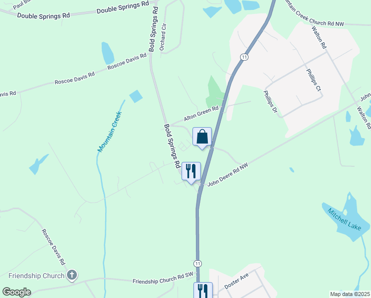map of restaurants, bars, coffee shops, grocery stores, and more near 1865 Bold Springs Road in Monroe