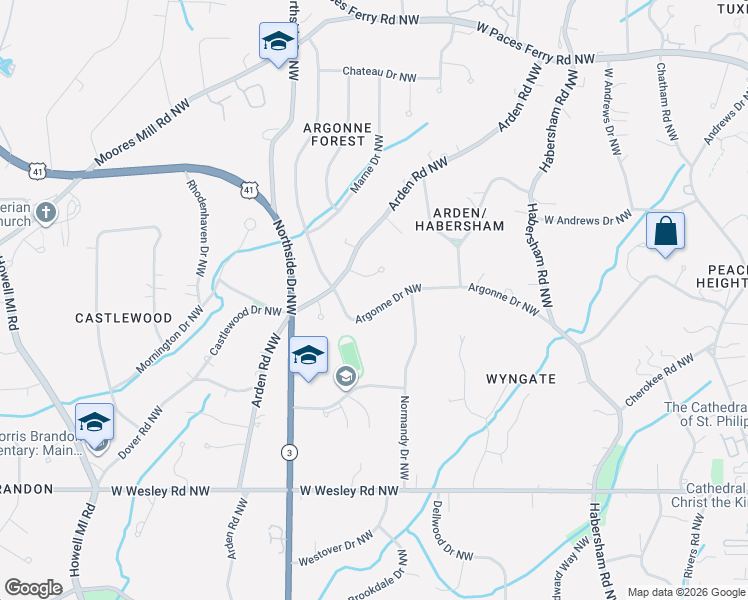 map of restaurants, bars, coffee shops, grocery stores, and more near 501 Argonne Drive Northwest in Atlanta