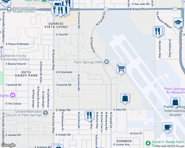 map of restaurants, bars, coffee shops, grocery stores, and more near 2328 East El Alameda in Palm Springs
