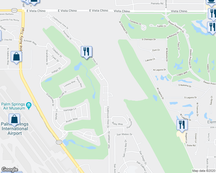 map of restaurants, bars, coffee shops, grocery stores, and more near Herzog Way in Palm Springs