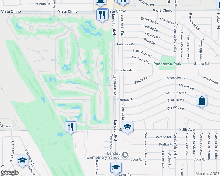map of restaurants, bars, coffee shops, grocery stores, and more near 29417 East Trancas Drive in Cathedral City
