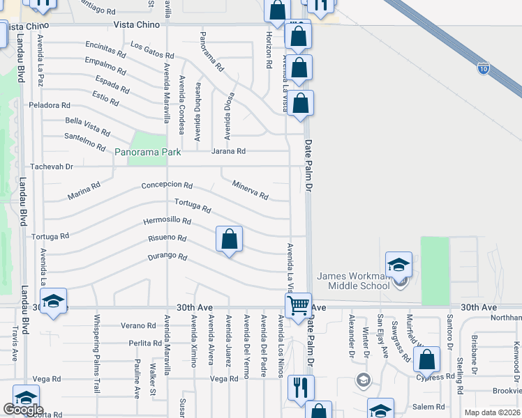 map of restaurants, bars, coffee shops, grocery stores, and more near 68860 Concepcion Road in Cathedral City
