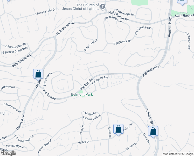 map of restaurants, bars, coffee shops, grocery stores, and more near 4749 East Ashford Avenue in Orange
