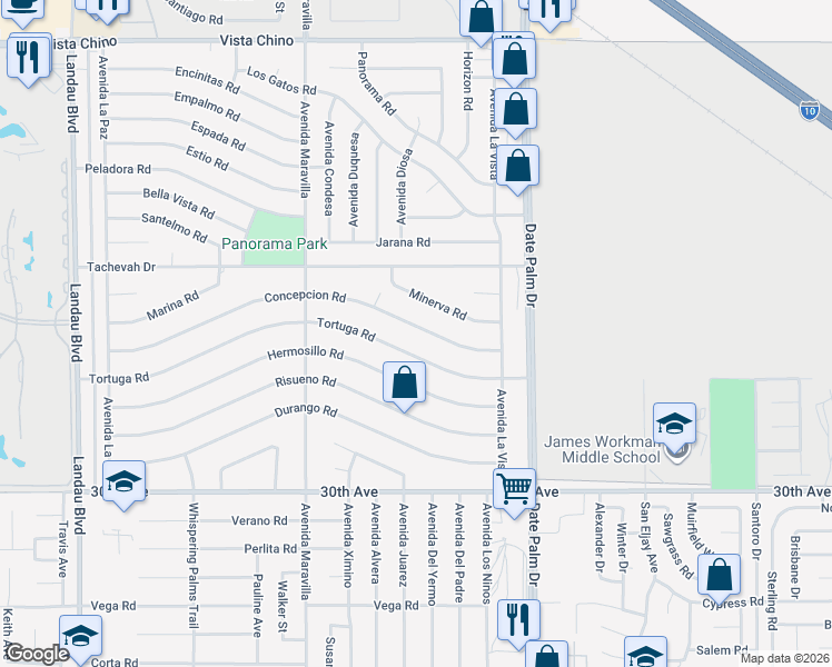 map of restaurants, bars, coffee shops, grocery stores, and more near 68815 Concepcion Road in Cathedral City