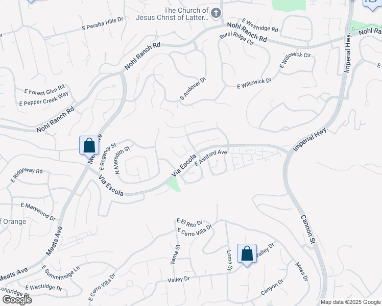 map of restaurants, bars, coffee shops, grocery stores, and more near 4640 East Somerton Avenue in Orange