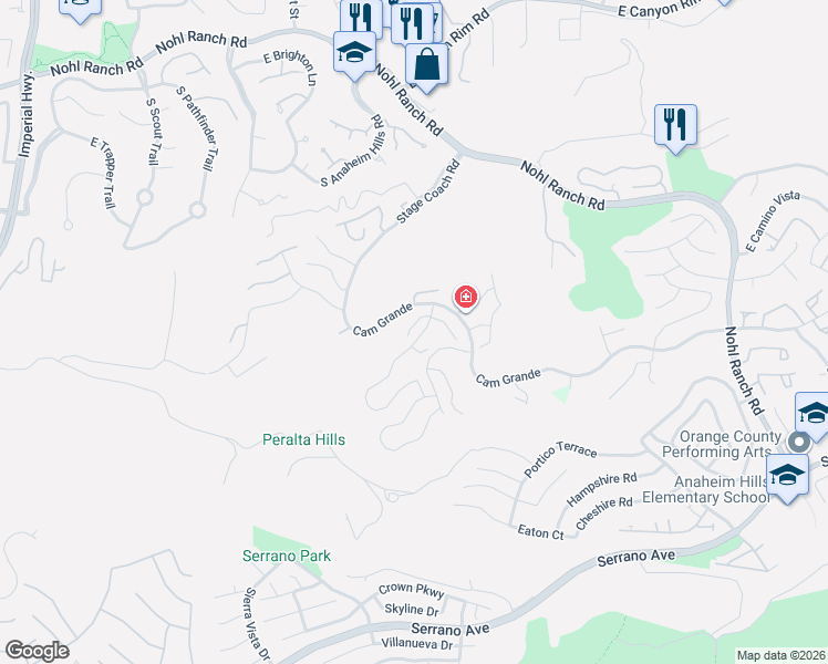 map of restaurants, bars, coffee shops, grocery stores, and more near 6100 Garnet Circle in Anaheim