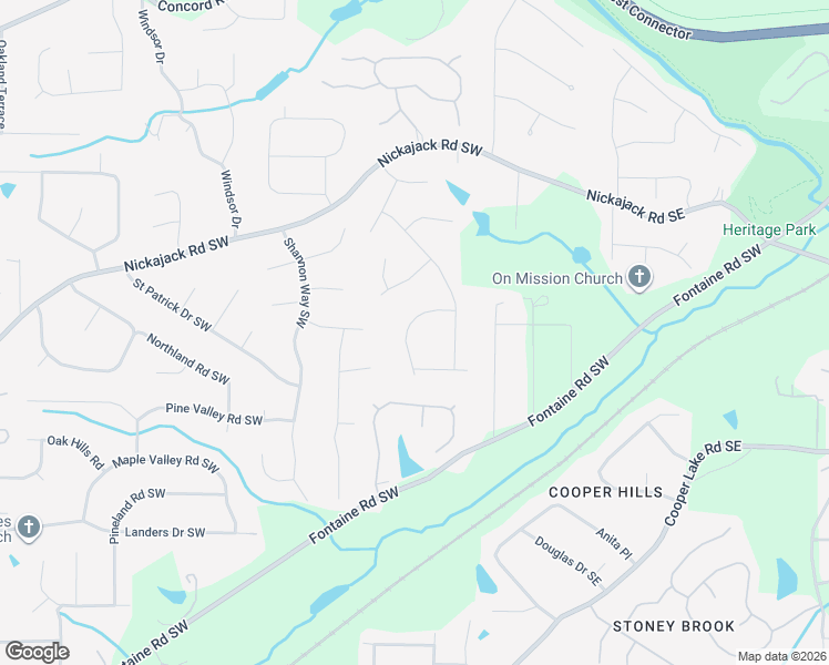 map of restaurants, bars, coffee shops, grocery stores, and more near 19 Flint Ridge Drive Southwest in Mableton