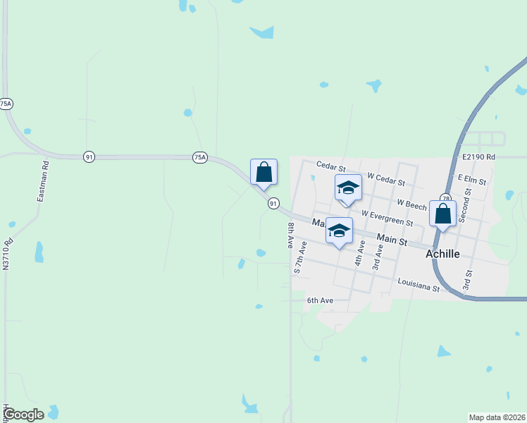 map of restaurants, bars, coffee shops, grocery stores, and more near 108 8th Avenue in Durant