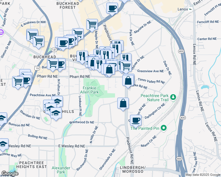 map of restaurants, bars, coffee shops, grocery stores, and more near 2961 Hardman Court Northeast in Atlanta