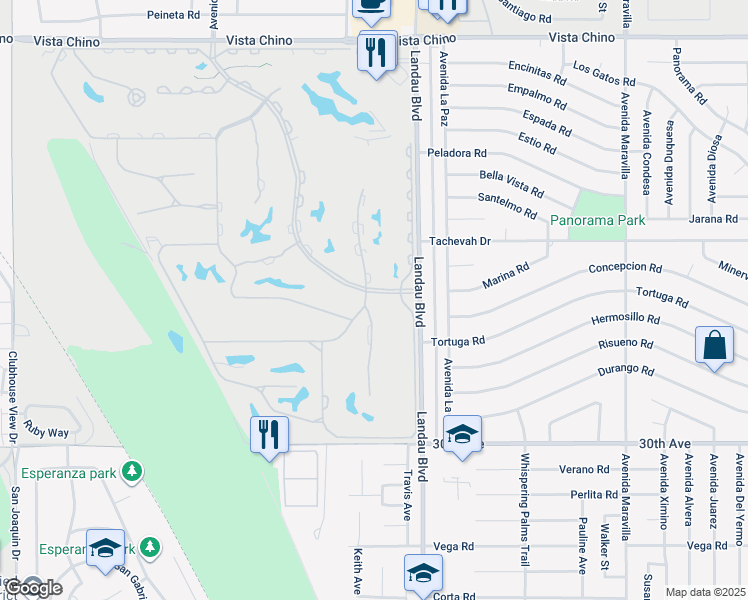 map of restaurants, bars, coffee shops, grocery stores, and more near 29320 South Laguna Drive in Cathedral City