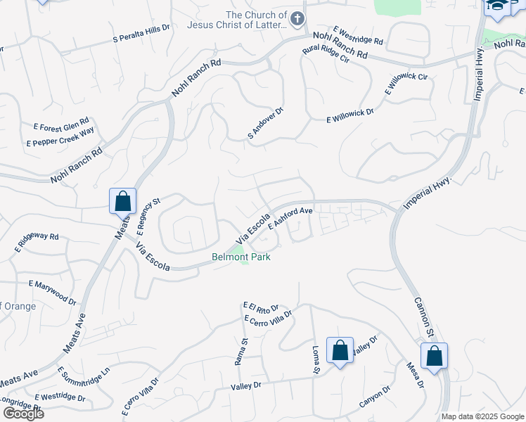 map of restaurants, bars, coffee shops, grocery stores, and more near 4640 East Somerton Avenue in Orange