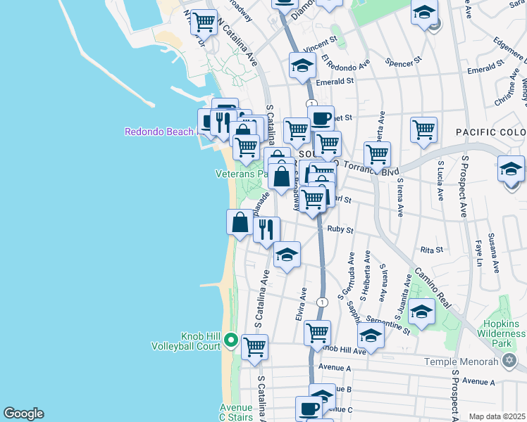 map of restaurants, bars, coffee shops, grocery stores, and more near 428 Esplanade in Redondo Beach