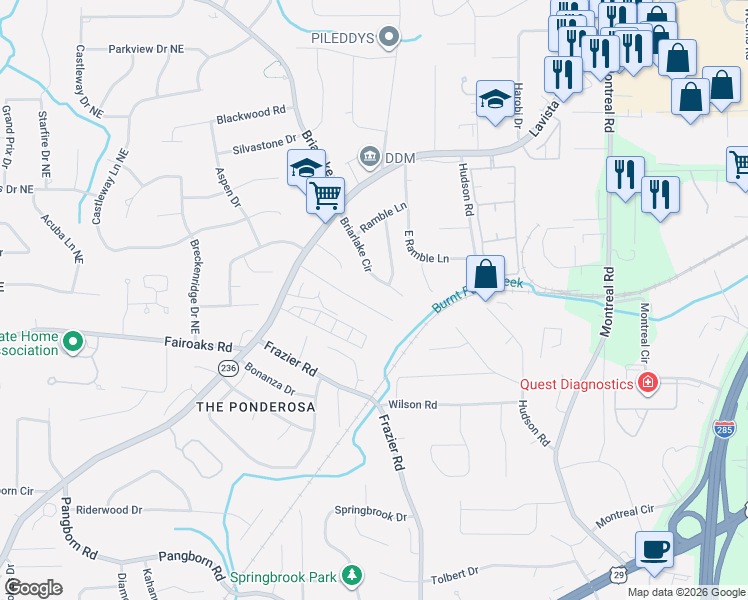 map of restaurants, bars, coffee shops, grocery stores, and more near 2984 Lavista Court in Decatur