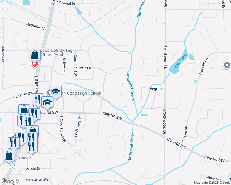 map of restaurants, bars, coffee shops, grocery stores, and more near 4858 Lantern Lane Southwest in Mableton