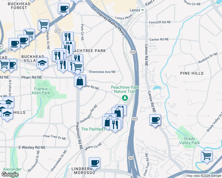 map of restaurants, bars, coffee shops, grocery stores, and more near 2940 Dale Drive Northeast in Atlanta