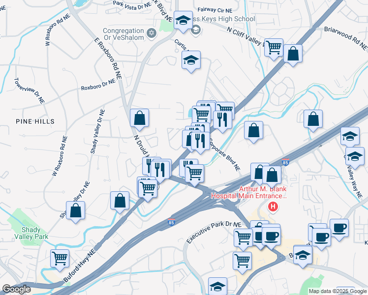 map of restaurants, bars, coffee shops, grocery stores, and more near 1118 Lincoln Court Avenue Northeast in Atlanta