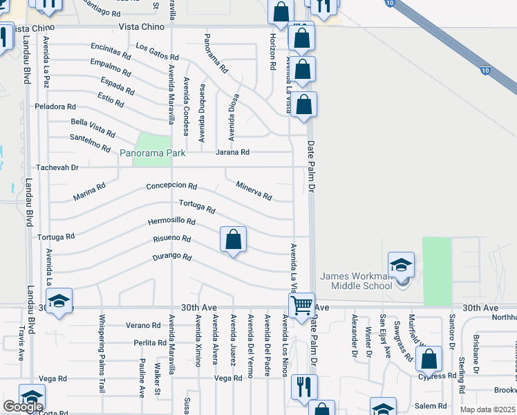 map of restaurants, bars, coffee shops, grocery stores, and more near 68860 Concepcion Road in Cathedral City