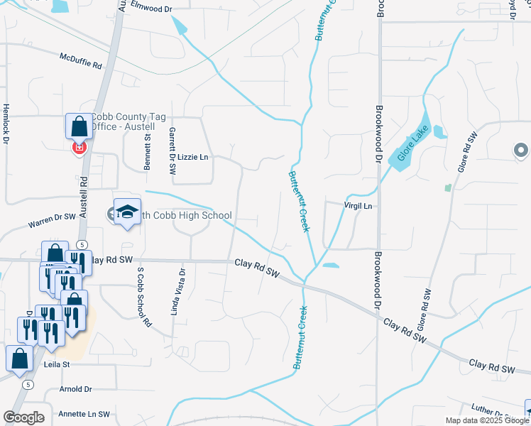 map of restaurants, bars, coffee shops, grocery stores, and more near 4858 Lantern Lane Southwest in Mableton
