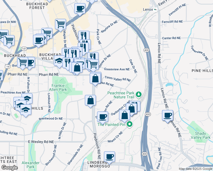 map of restaurants, bars, coffee shops, grocery stores, and more near 639 Burke Road Northeast in Atlanta