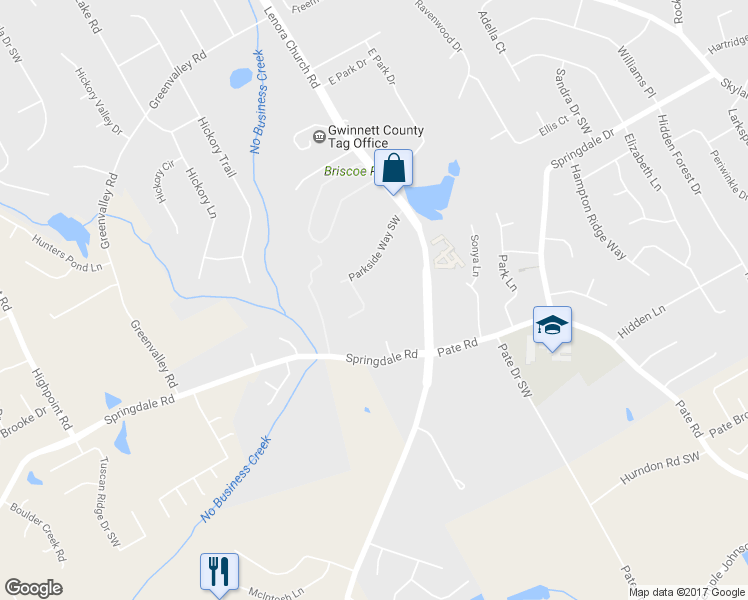 map of restaurants, bars, coffee shops, grocery stores, and more near 3020 Parkside Court in Snellville