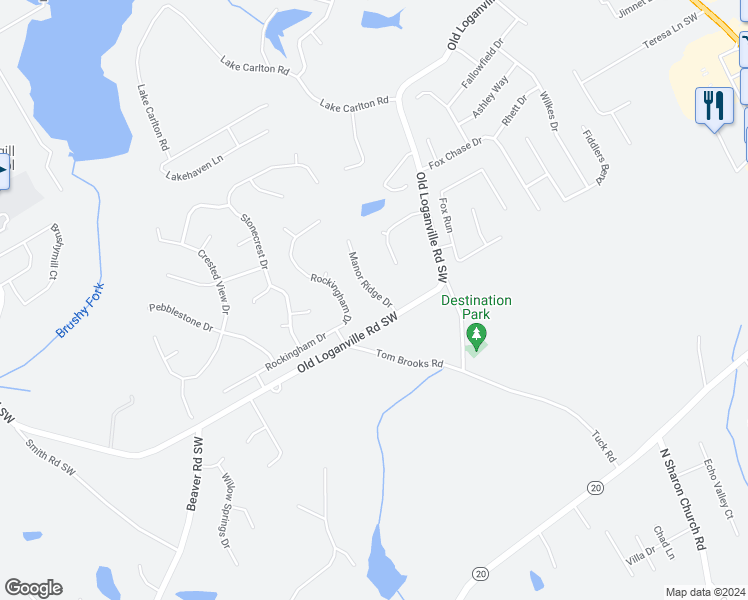 map of restaurants, bars, coffee shops, grocery stores, and more near 705 Manor Ridge Drive in Loganville