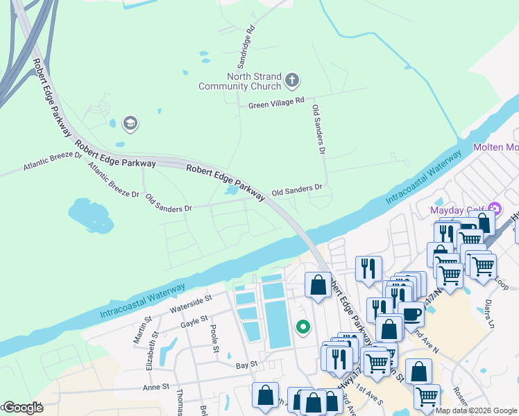 map of restaurants, bars, coffee shops, grocery stores, and more near Robert Edge Parkway in Little River