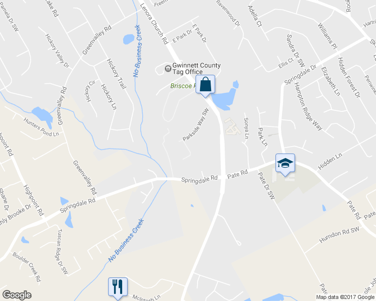 map of restaurants, bars, coffee shops, grocery stores, and more near 3035 Parkside Court in Snellville