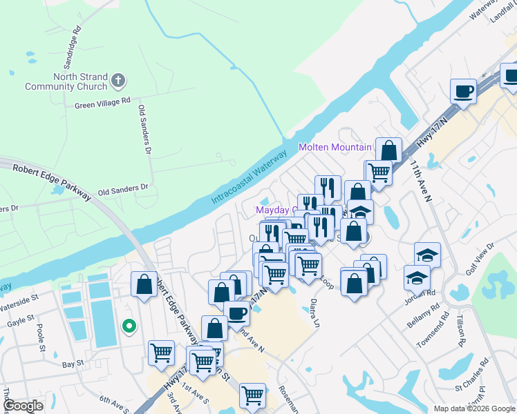map of restaurants, bars, coffee shops, grocery stores, and more near 4421A Plantation Harbour Drive in Little River