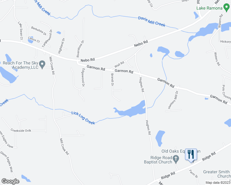 map of restaurants, bars, coffee shops, grocery stores, and more near 14 Brandi Lane in Hiram