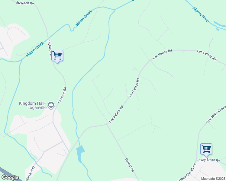 map of restaurants, bars, coffee shops, grocery stores, and more near 2317 Allison Way in Loganville