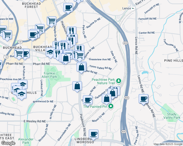 map of restaurants, bars, coffee shops, grocery stores, and more near 639 Burke Road Northeast in Atlanta