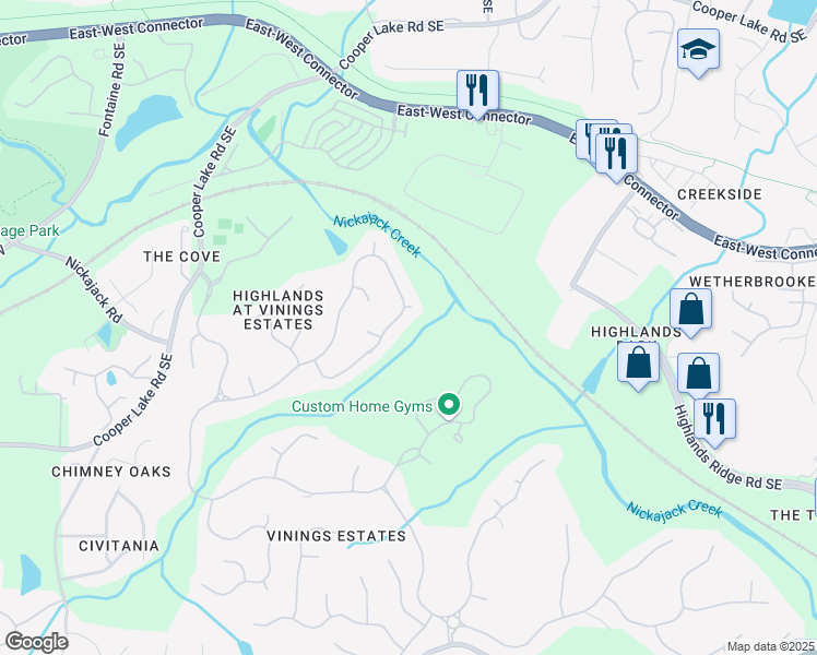 map of restaurants, bars, coffee shops, grocery stores, and more near 765 Vinings Estates Drive Southeast in Mableton