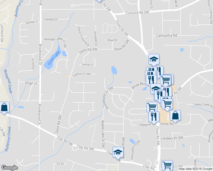 map of restaurants, bars, coffee shops, grocery stores, and more near 1000 Green Valley Road Southwest in Mableton