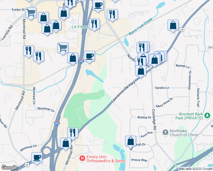 map of restaurants, bars, coffee shops, grocery stores, and more near 3530 Terri Lynn Ct in Tucker