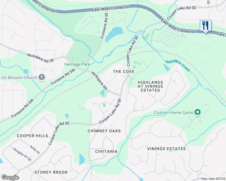 map of restaurants, bars, coffee shops, grocery stores, and more near 641 Summertree Court Southeast in Mableton