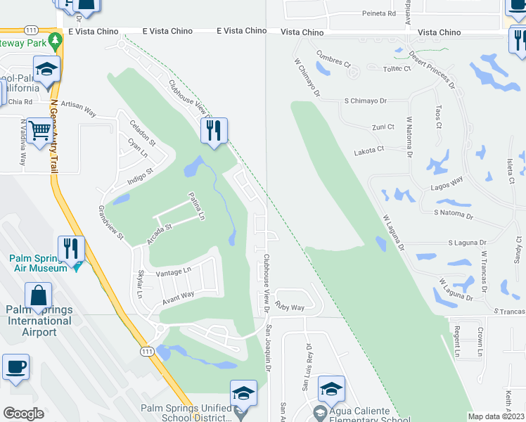 map of restaurants, bars, coffee shops, grocery stores, and more near 4929 Herzog Way in Palm Springs