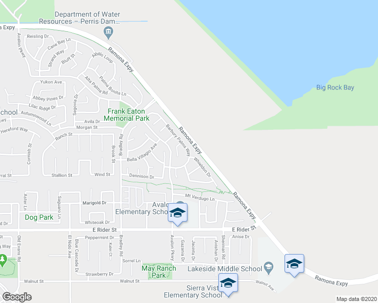 map of restaurants, bars, coffee shops, grocery stores, and more near 3972 Barbury Palms Way in Perris