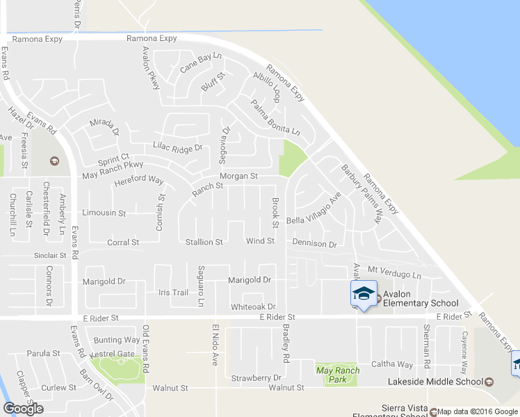 map of restaurants, bars, coffee shops, grocery stores, and more near Breeze Court in Perris