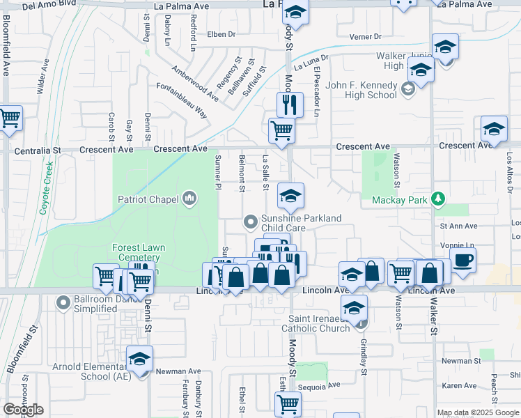 map of restaurants, bars, coffee shops, grocery stores, and more near 4911 Merten Avenue in Cypress