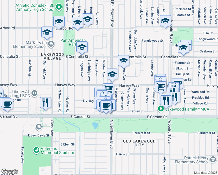 map of restaurants, bars, coffee shops, grocery stores, and more near 4243 Marber Avenue in Lakewood