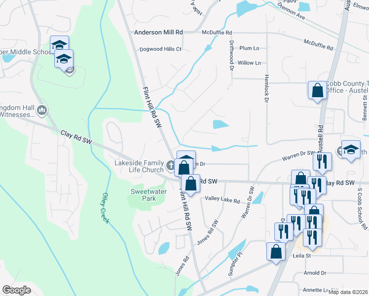map of restaurants, bars, coffee shops, grocery stores, and more near 4833 Nelda Drive in Austell
