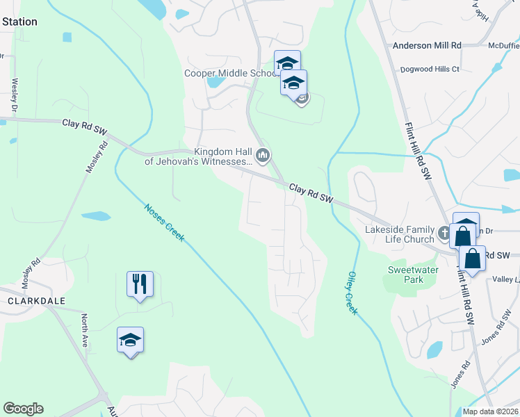 map of restaurants, bars, coffee shops, grocery stores, and more near 4430 Cypress Cove Court in Austell