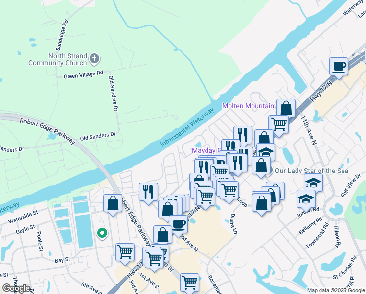 map of restaurants, bars, coffee shops, grocery stores, and more near 1543 Buffkin Road in North Myrtle Beach