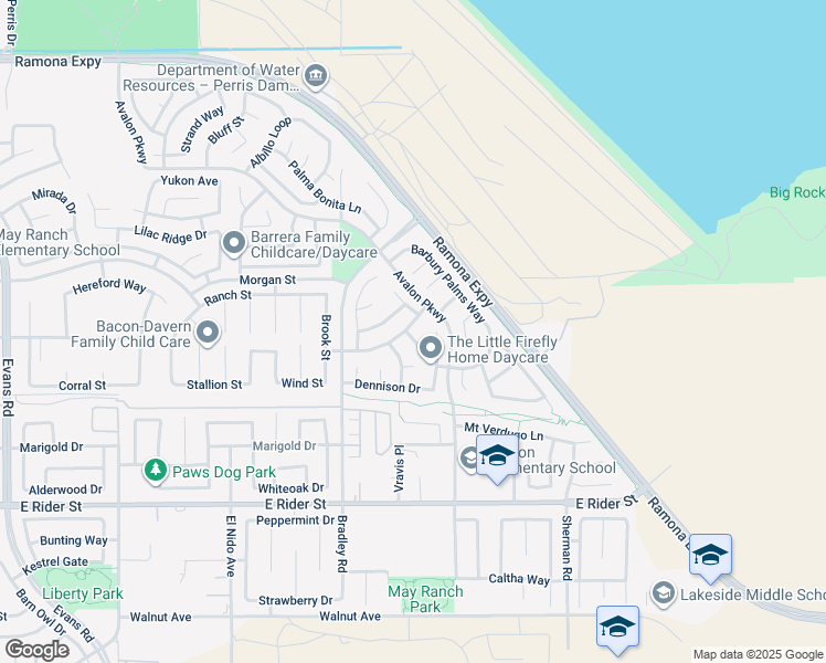map of restaurants, bars, coffee shops, grocery stores, and more near 3837 Bella Villagio Avenue in Perris