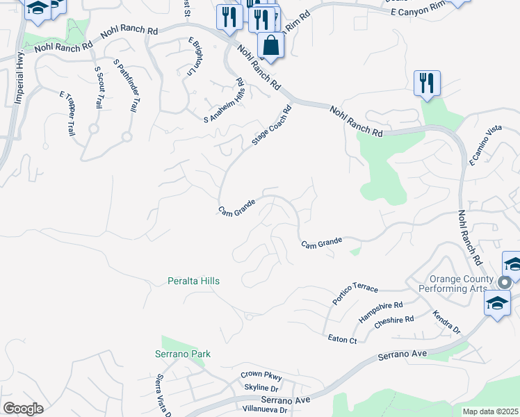 map of restaurants, bars, coffee shops, grocery stores, and more near 6117 Garnet Circle in Anaheim