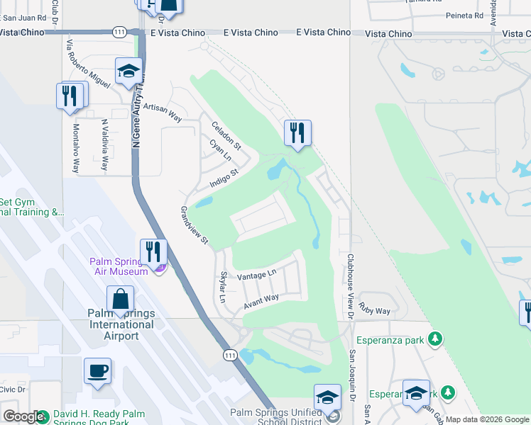 map of restaurants, bars, coffee shops, grocery stores, and more near 4406 Lumina Way in Palm Springs