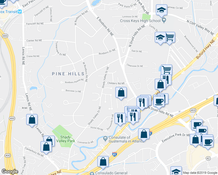map of restaurants, bars, coffee shops, grocery stores, and more near 1100 Lenox View in Atlanta