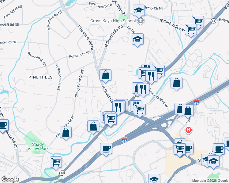 map of restaurants, bars, coffee shops, grocery stores, and more near 5308 Brixworth Place in Atlanta
